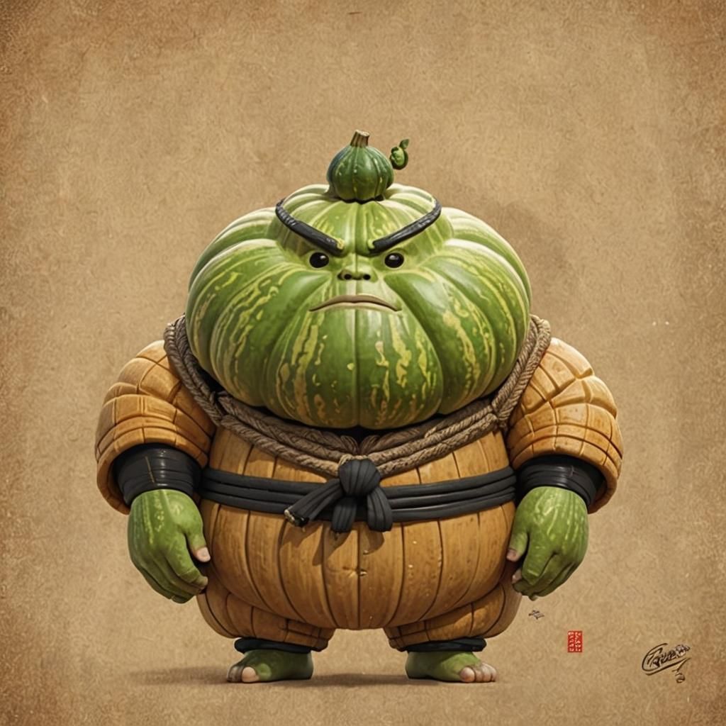 Chibi Gourd Sumo Wrestler in 3D Digital Art