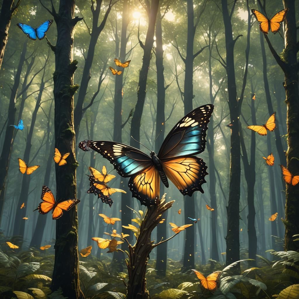 Beautiful butterflies in a forest