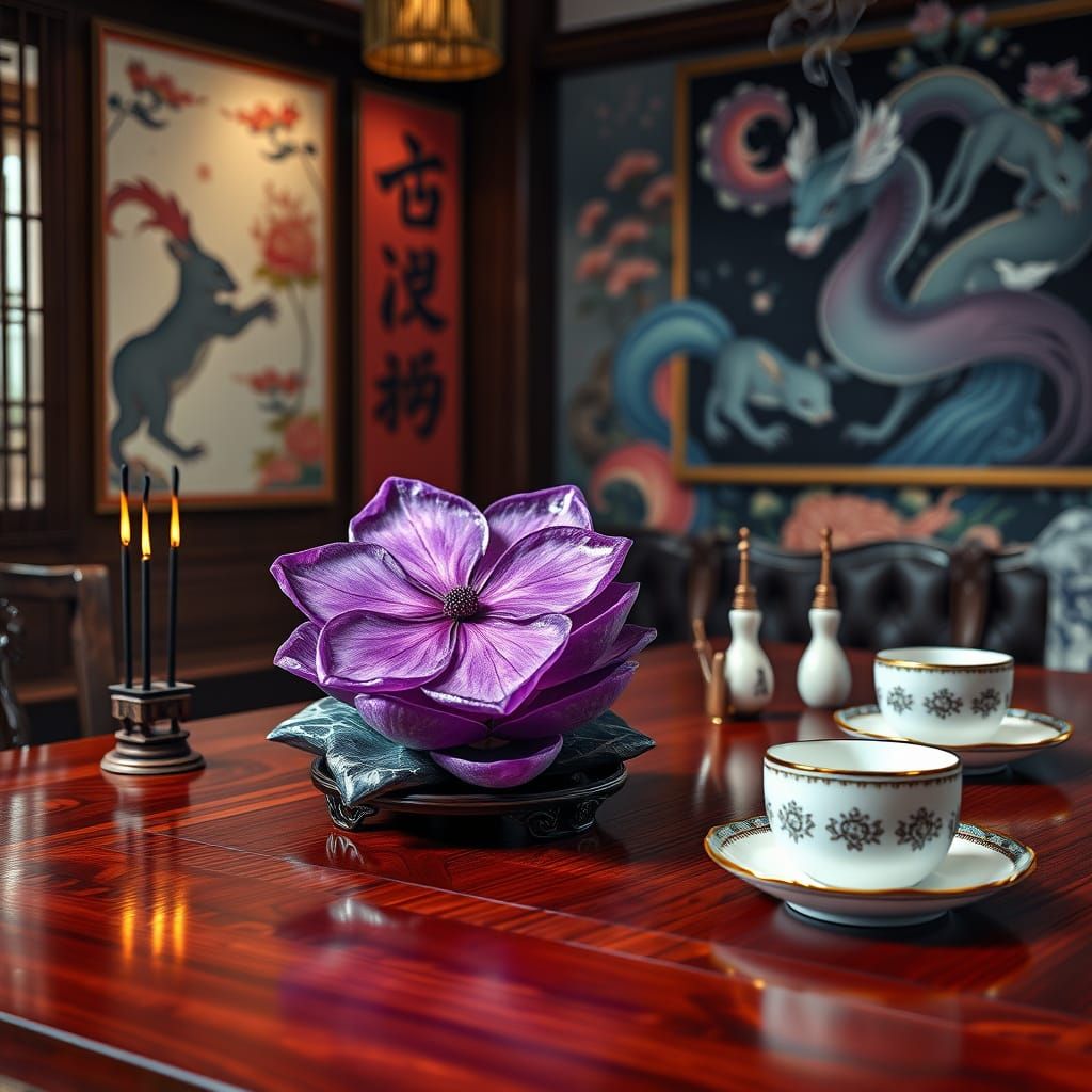 Traditional Japanese Noble Residence with Lotus Bouquet