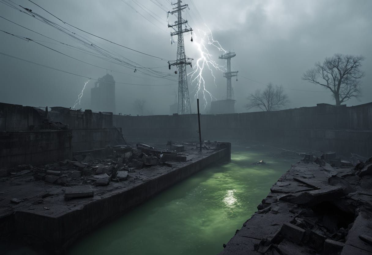Dystopian Sci-Fi Sky With Acid Clouds and Lightning Storms