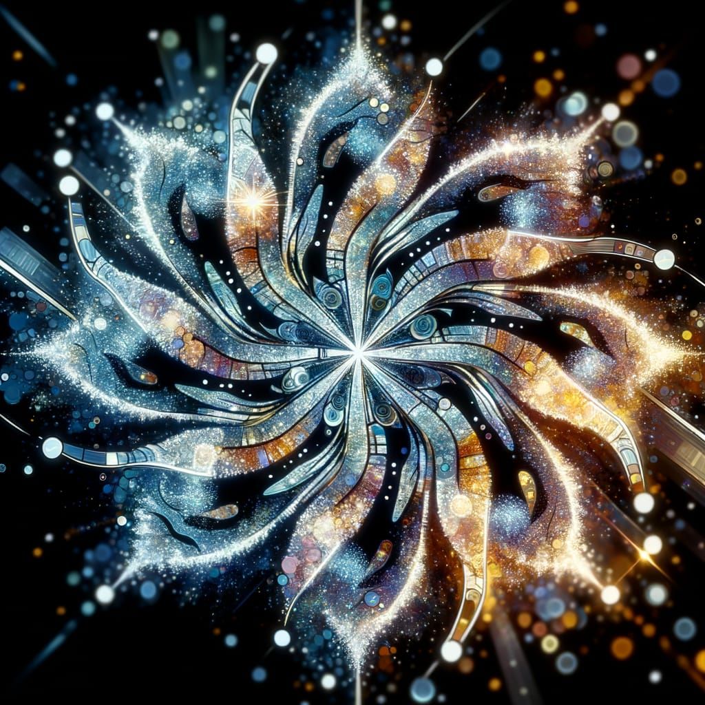 Abstract Ice Soul: Kintsugi Flowers in Winter Night