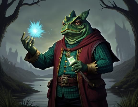 Bullywug Mage Casting Spell in Marsh