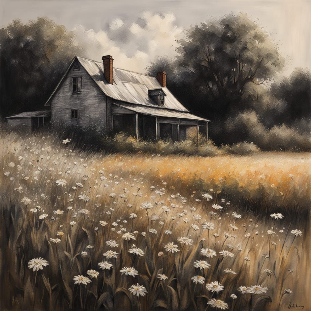 Farmhouse with Futuristic Portal in Oil Painting Style