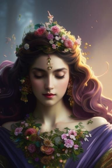 Rococo Lady with Flowers and Gems Portrait
