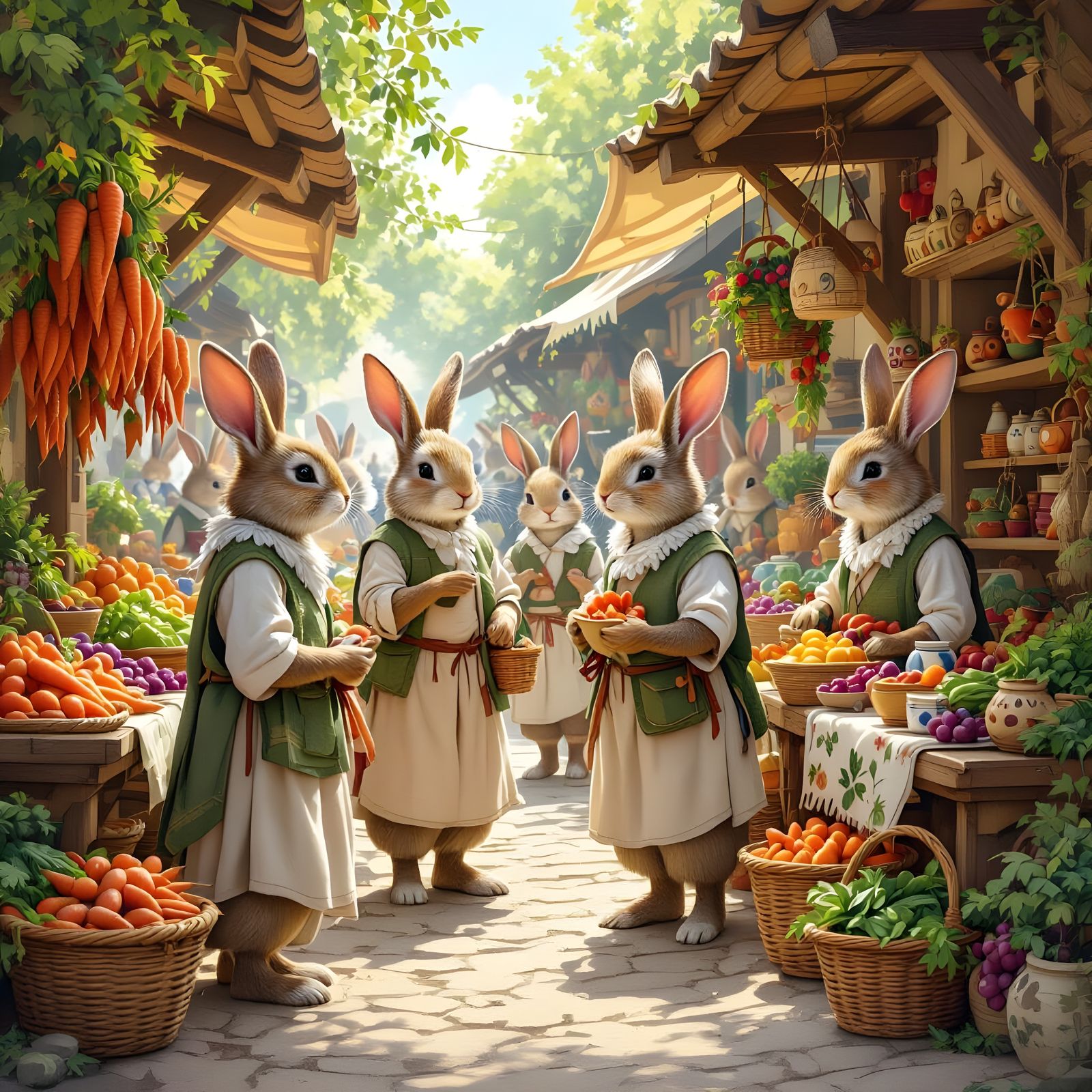 Anthropomorphic Rabbit Market Scene