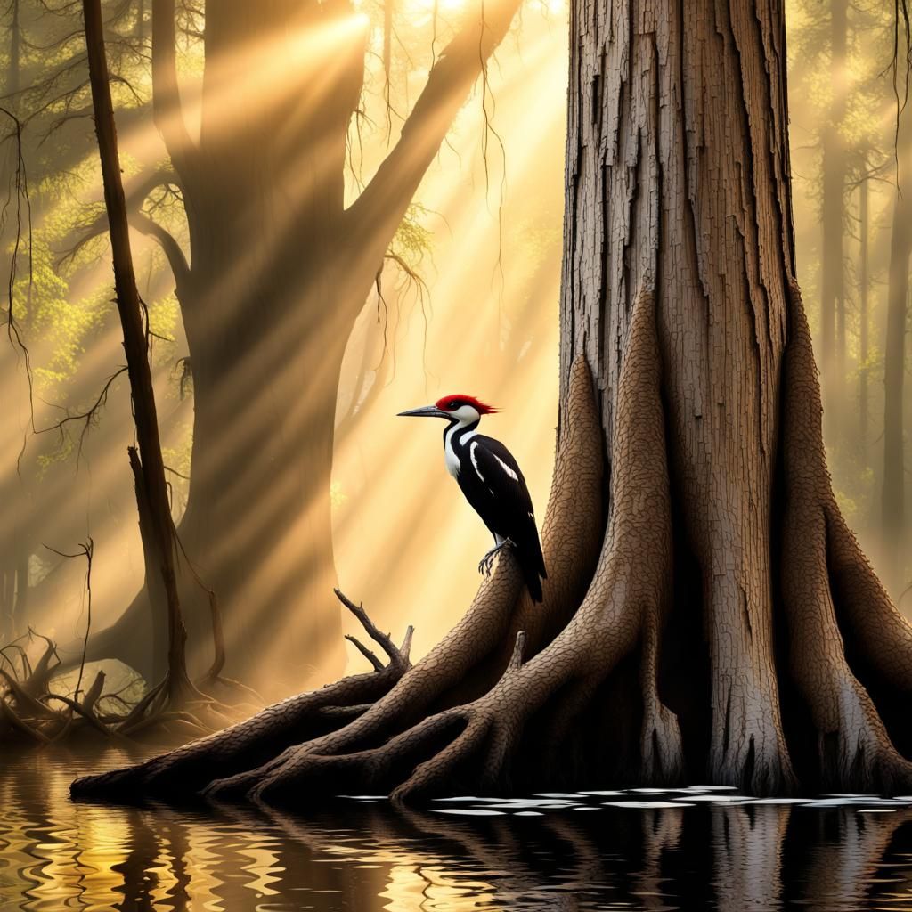 Ivory-Billed Woodpecker on Cypress Tree: Maximalist Digital ...