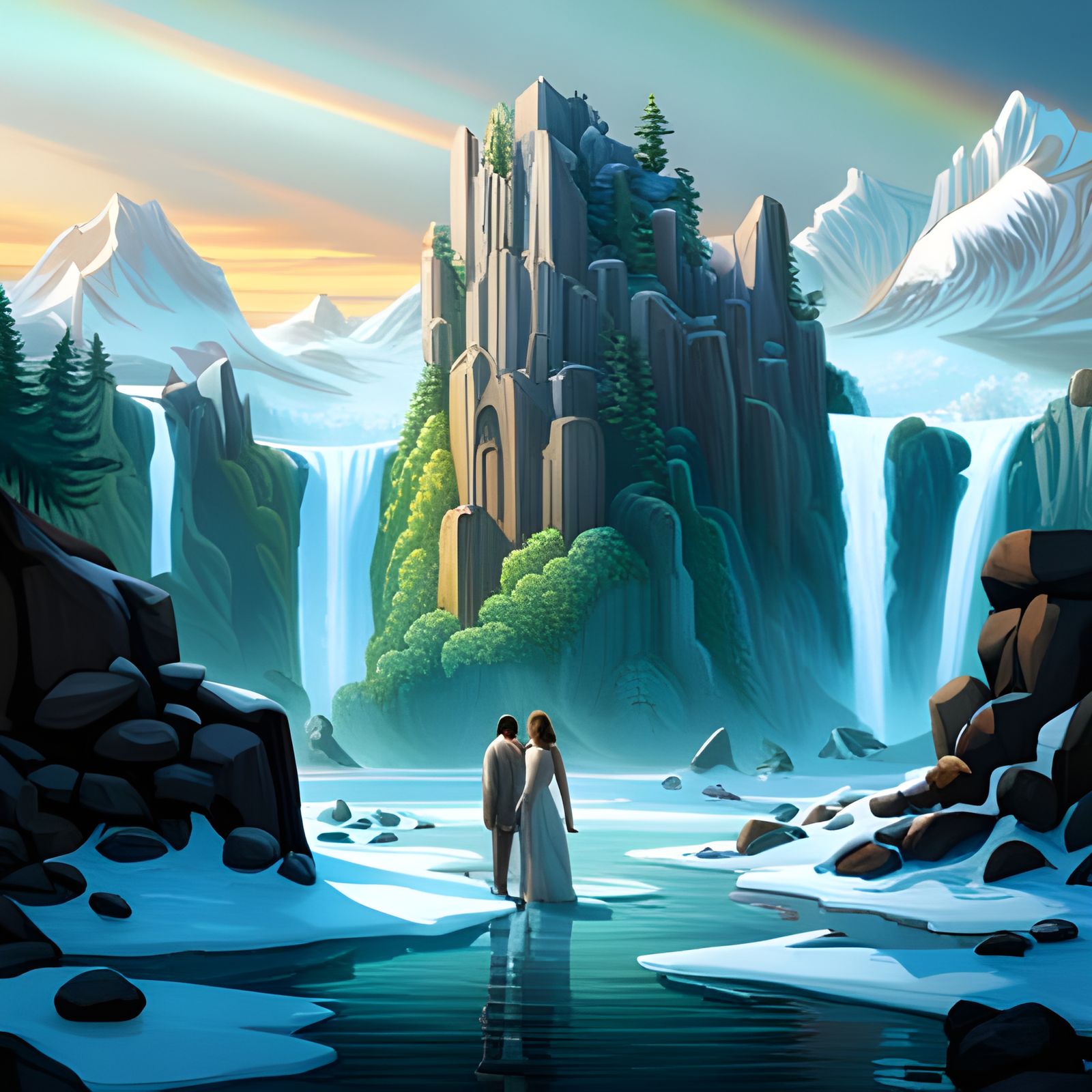 Eden in Ice Age: Detailed Matte Painting of Oasis