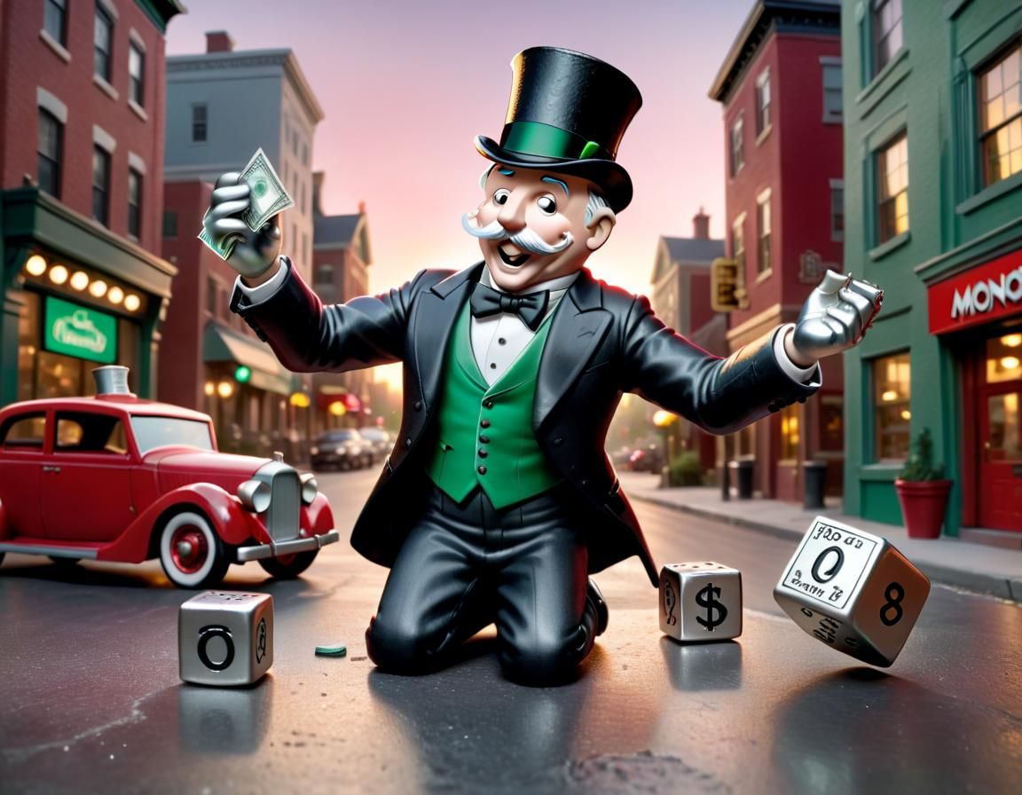 Monopoly Man Celebrates Victory at Magic Hour