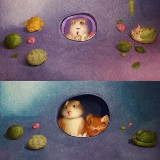 Hamsters Surrounded by Friends in Detailed Matte Painting