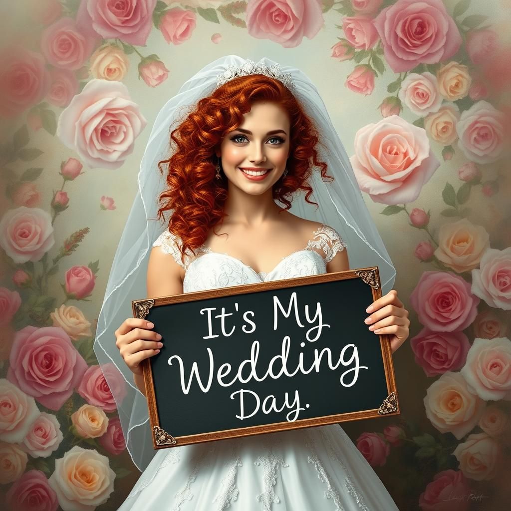 Bride with Red Hair in Chalk Art Style