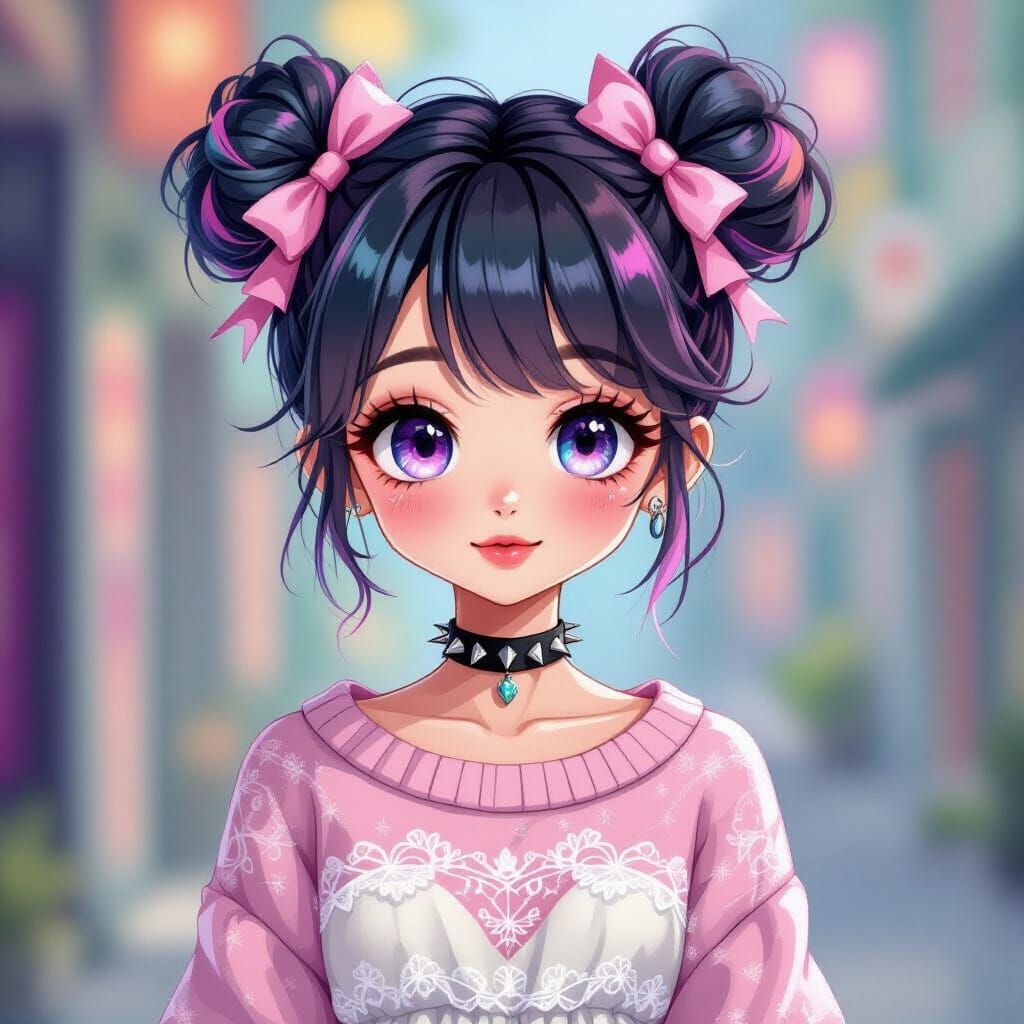 Kawaii Pastel Goth Character in 3D Animated Style