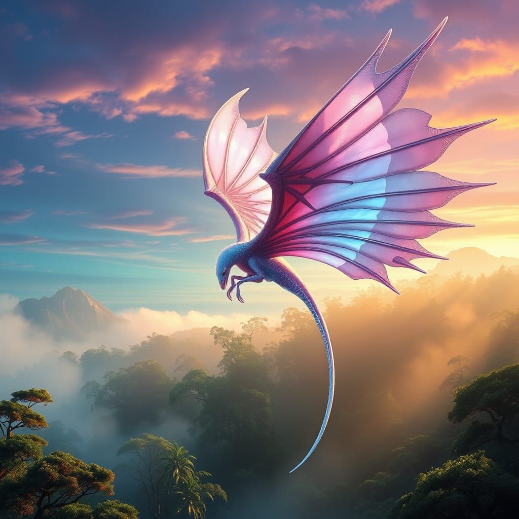 Iridescent Creature in Biomechanical Surrealist Style