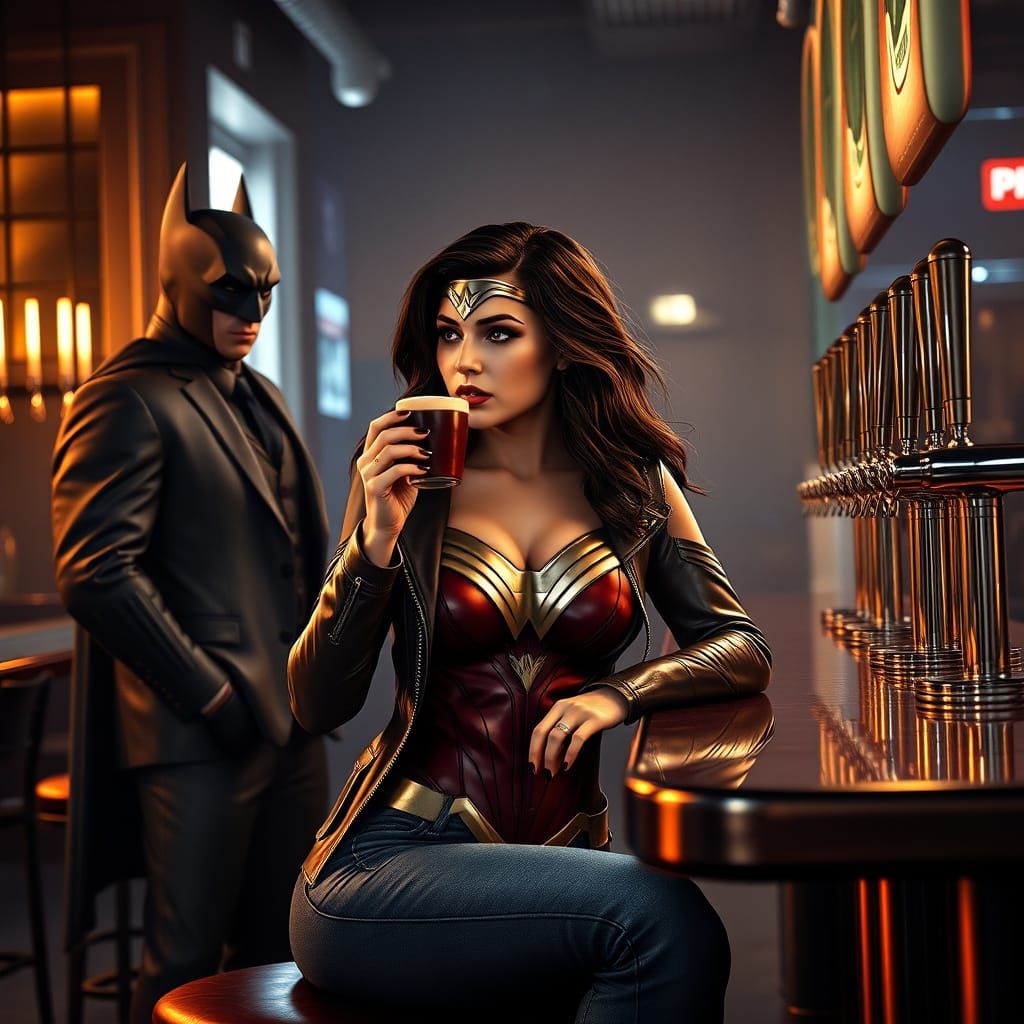 Wonder Woman and Batman in a Late-Night Bar Scene