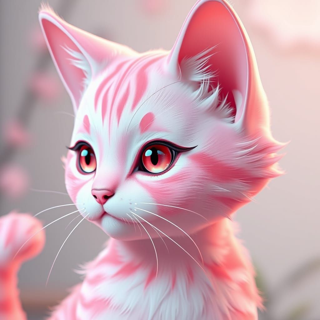 Anime Girl with Pink Cat in 3D Art Style