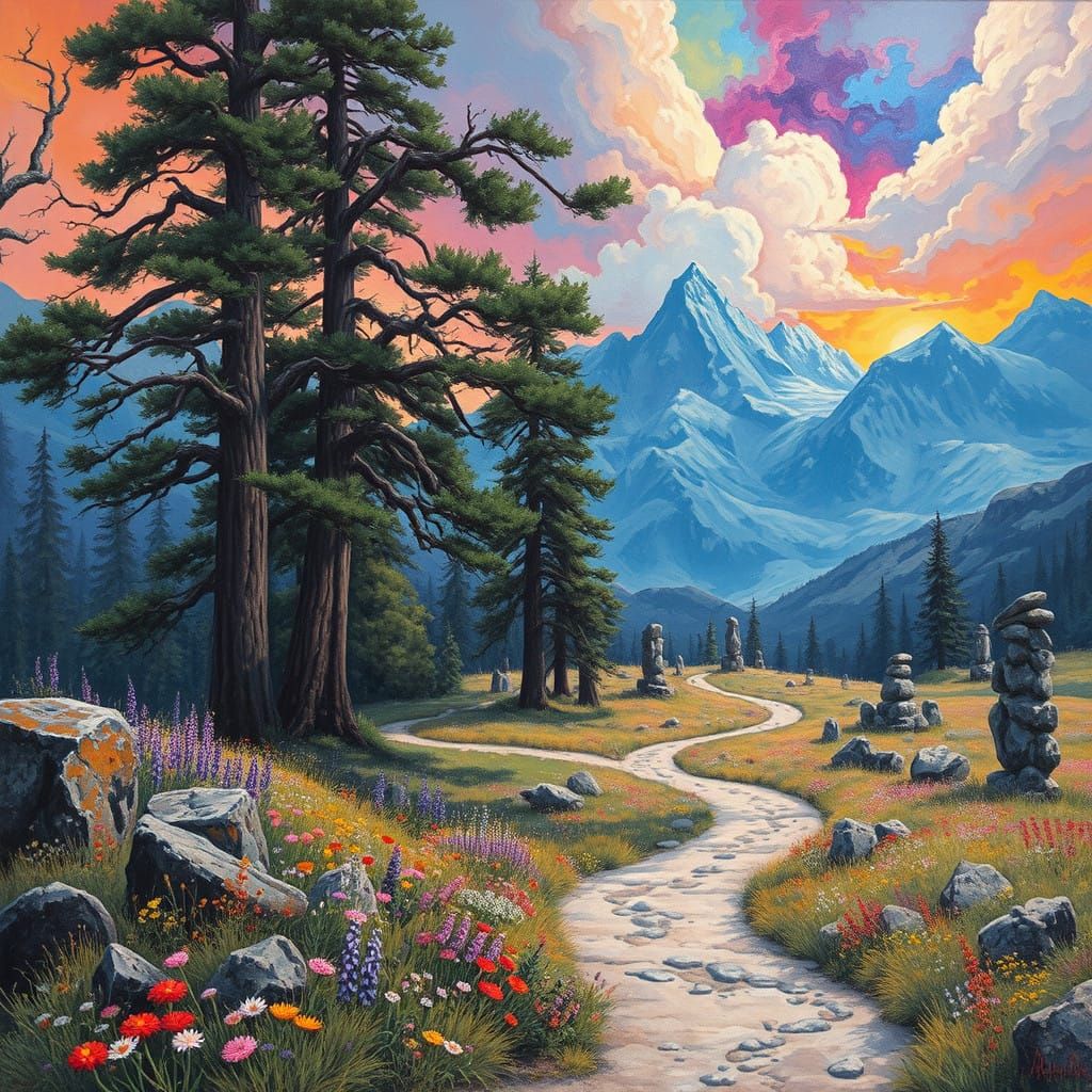 Fantastical Skyrim Landscape in Comic Book-Inspired Style