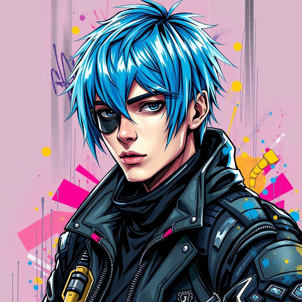 Cyberpunk Hero in Vibrant Polychromatic Style