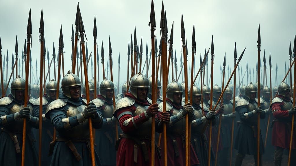 Medieval Flemish Pikemen in Battle Formation