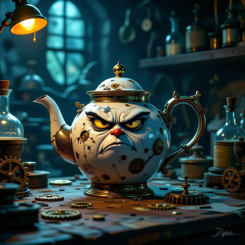 Judgmental Teapot in Moody Alchemist Lab