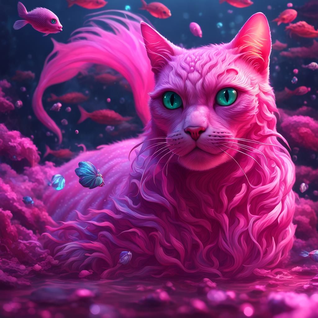 Magical Pink Merman Cat Concept Art