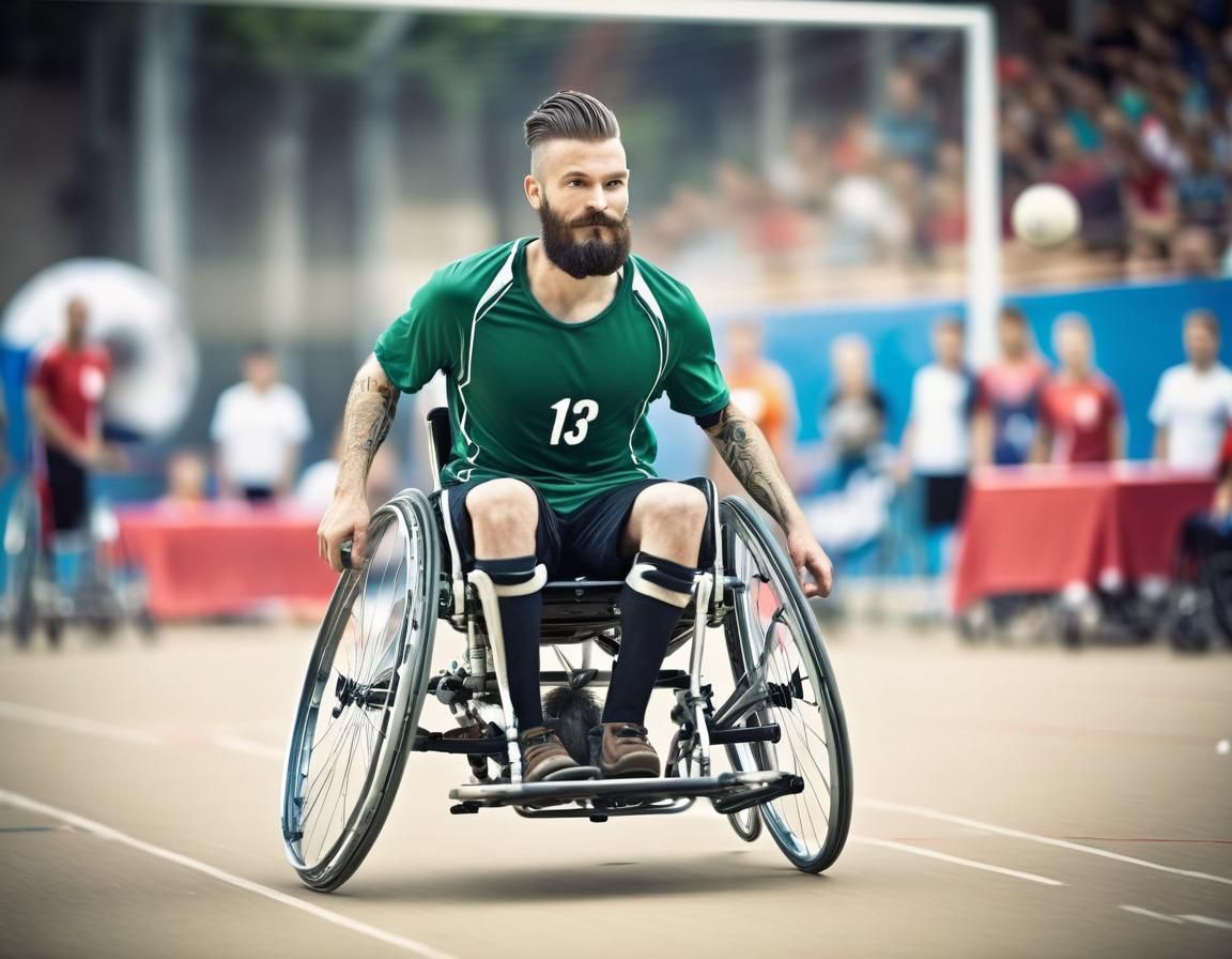 Wheelchair Soccer Action Shot: Hipster Athlete in Motion