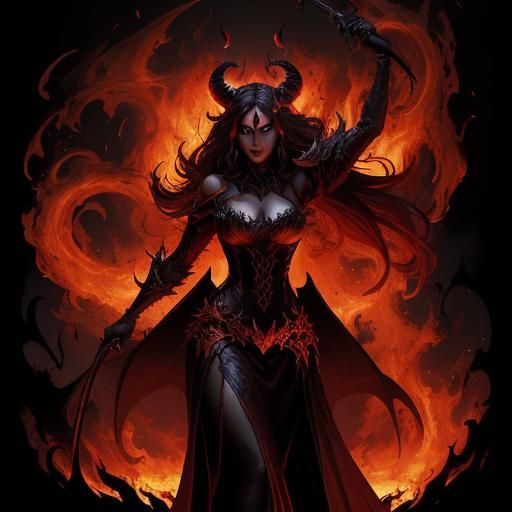 Demonic Woman Dancing in Hellfire: Dark Fantasy Art