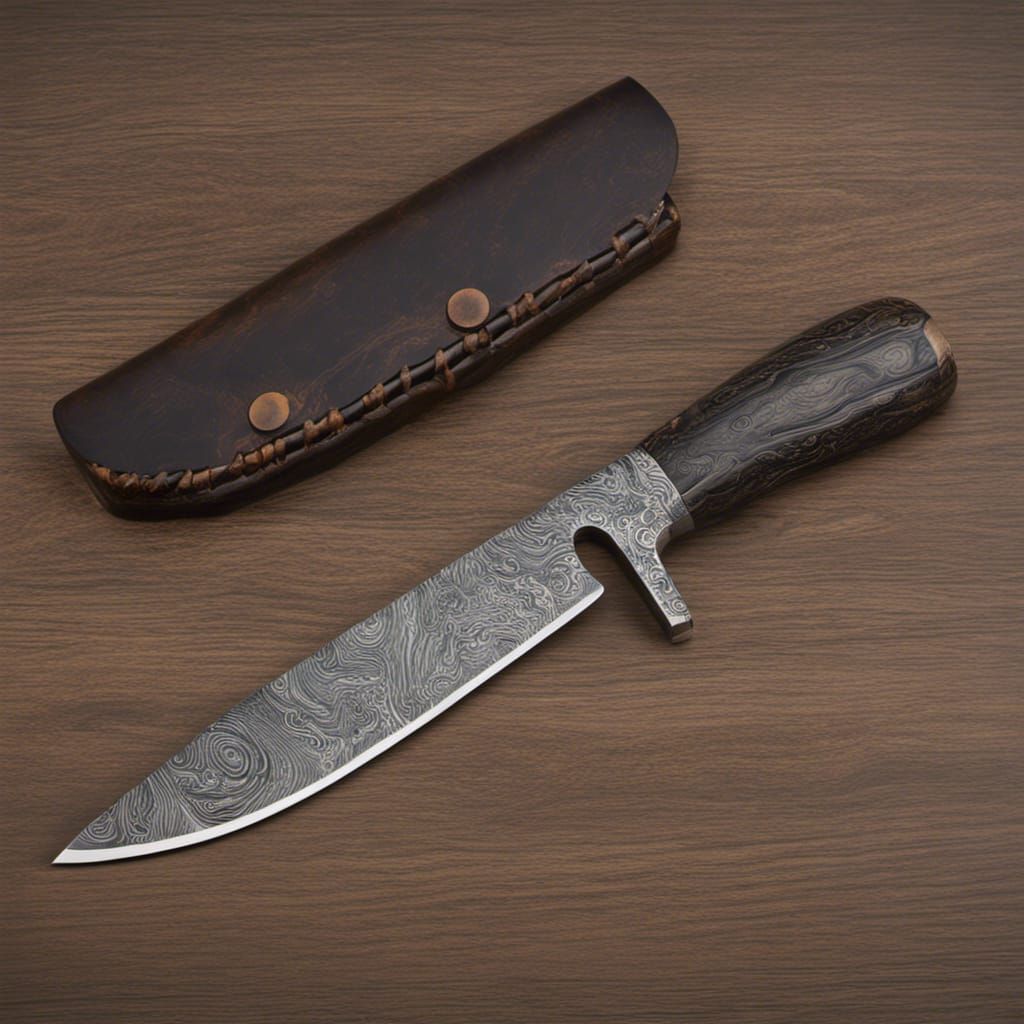 Forged Damascus Knife with Intricate Blade Pattern