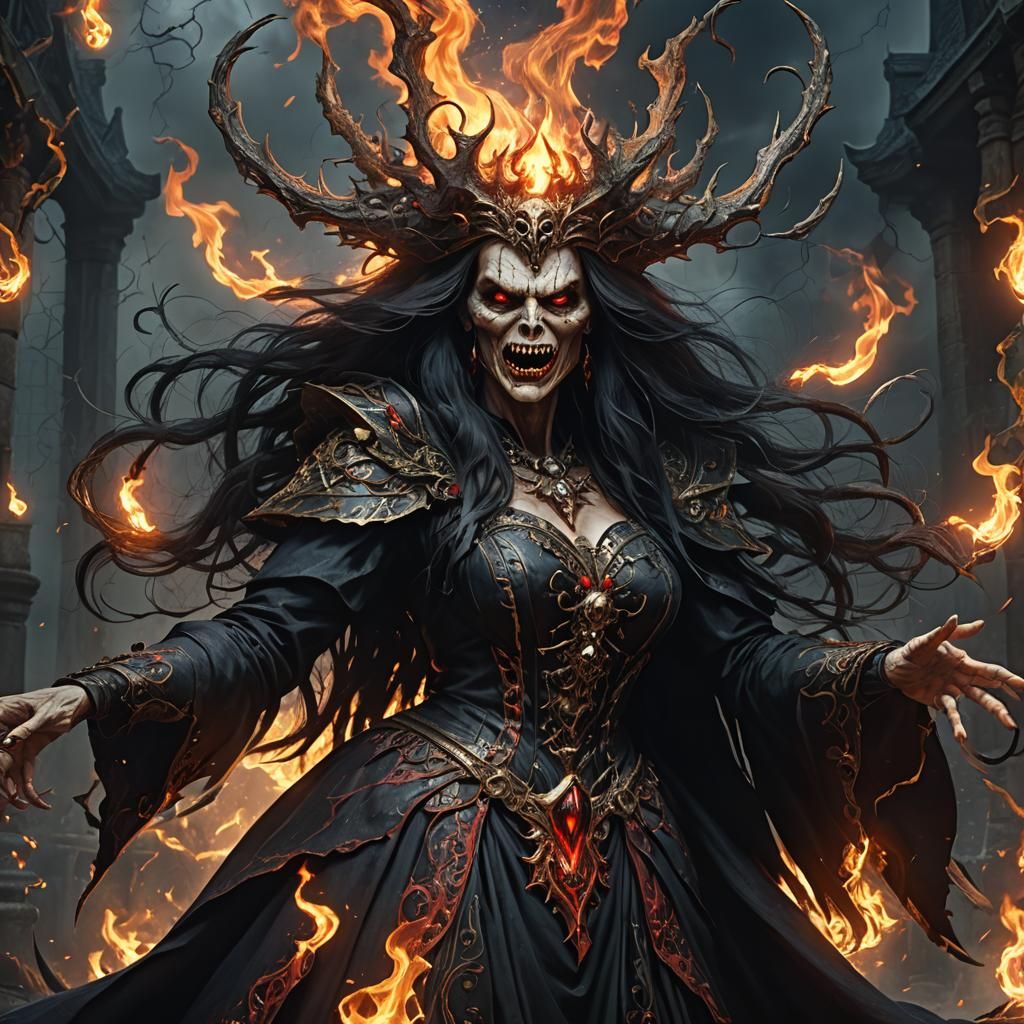 Evil Witch Casting Spells in Dark Fantasy Art