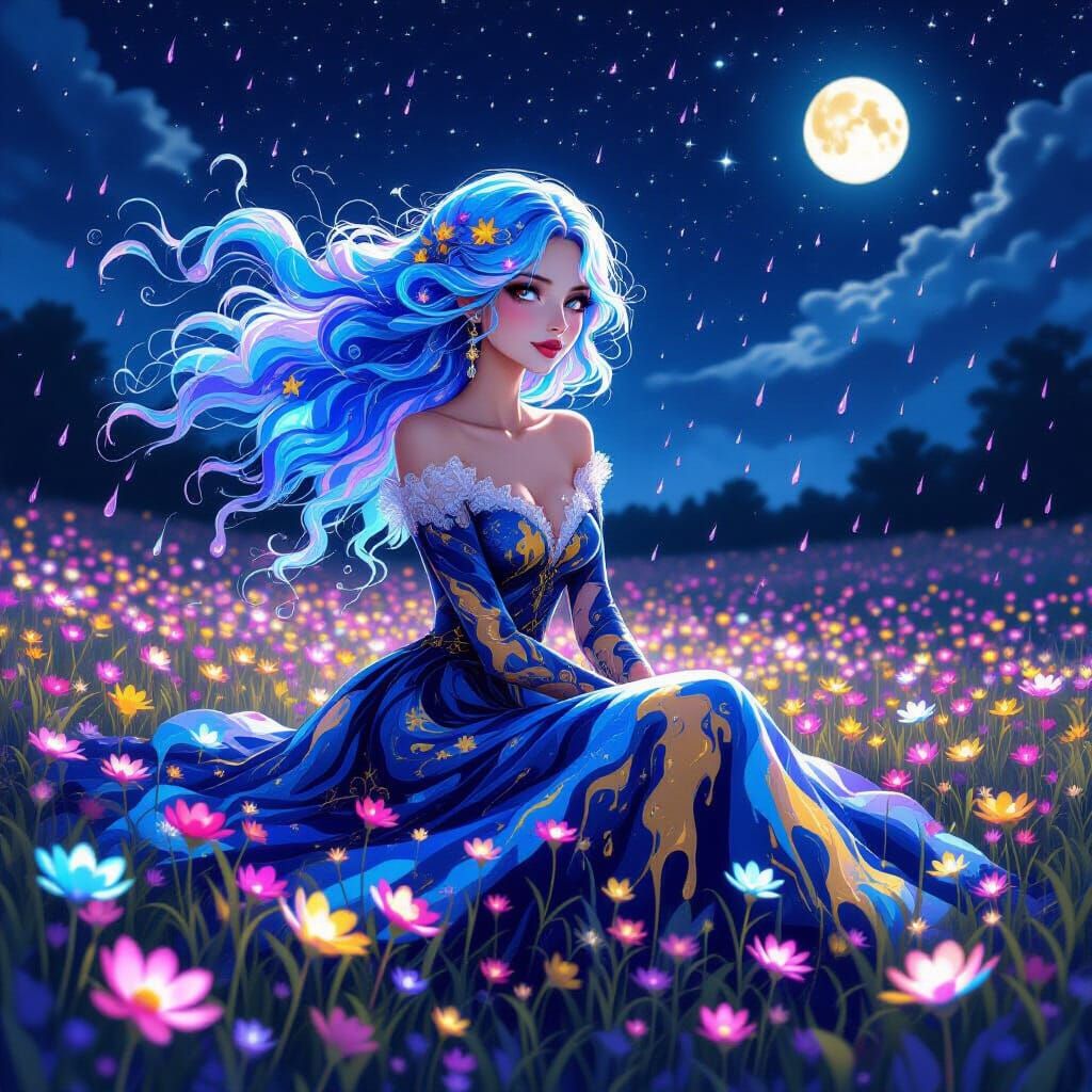 Ethereal Woman in Bioluminescent Field