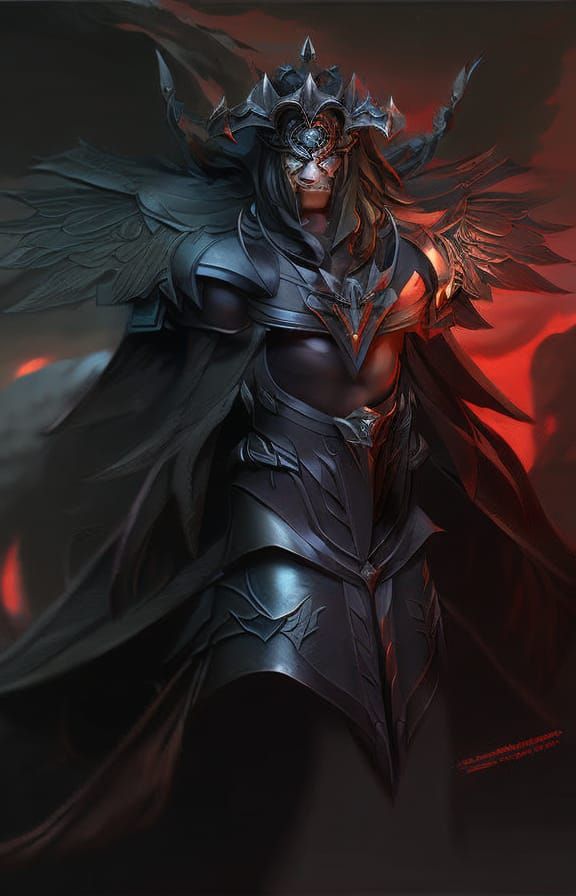 Armored Raven Wizard Portrait in Burning Landscape