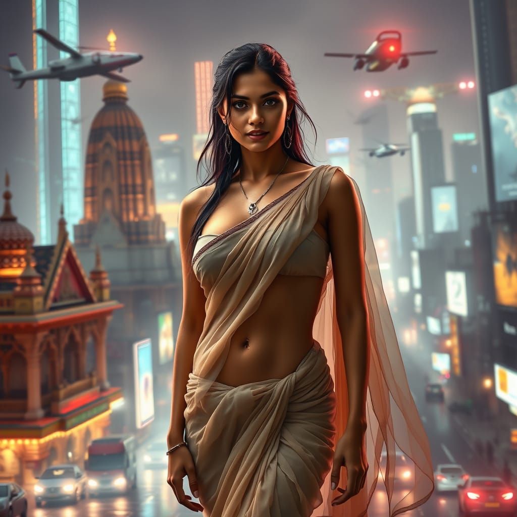 Futuristic India: Woman in Transparent Saree
