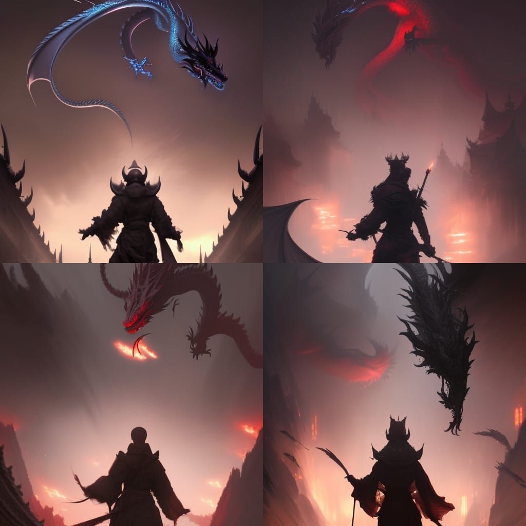 Epic Dragon Fight in China: Dark Fantasy Art