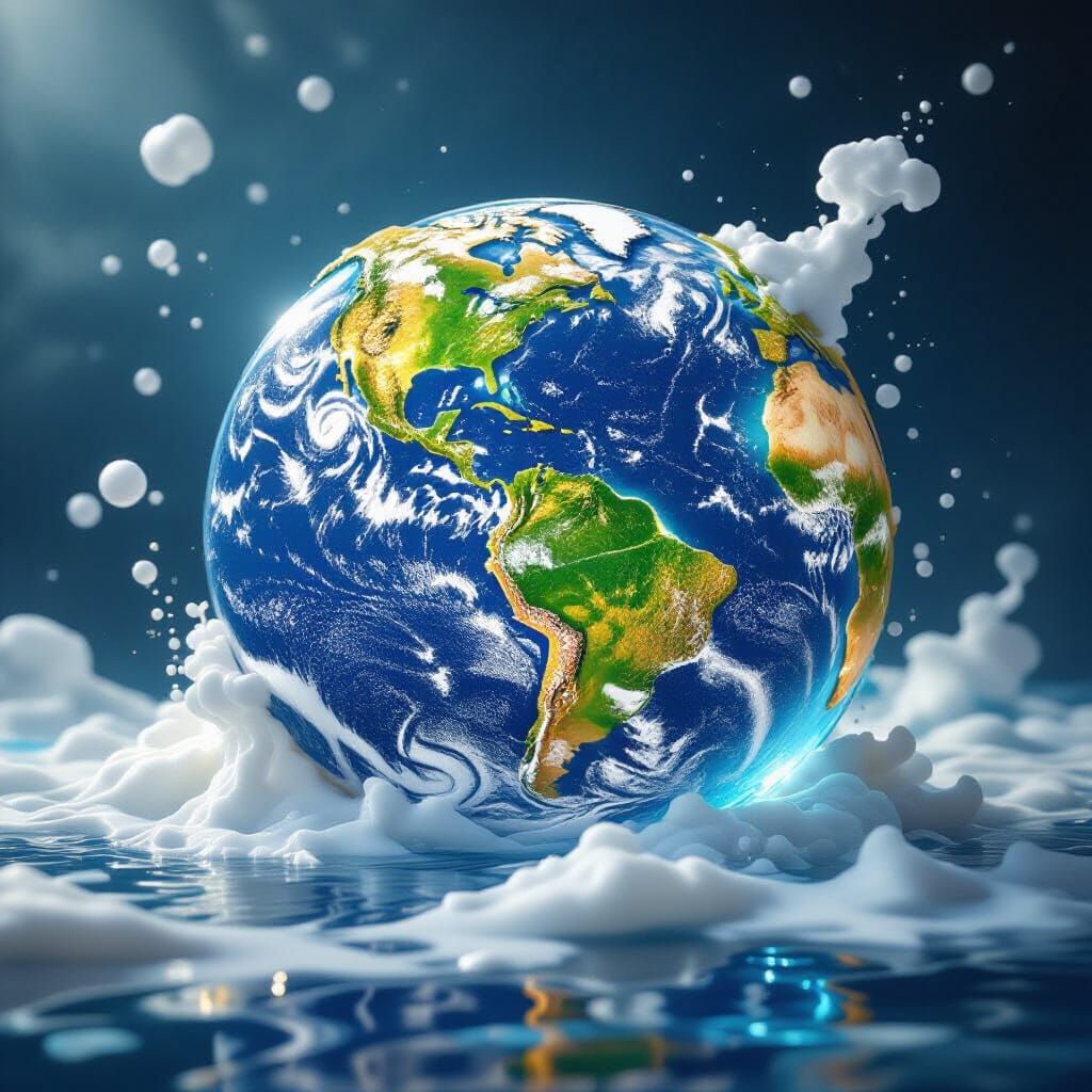 Liquid Earth Globe of Molten Gold and Swirling Water