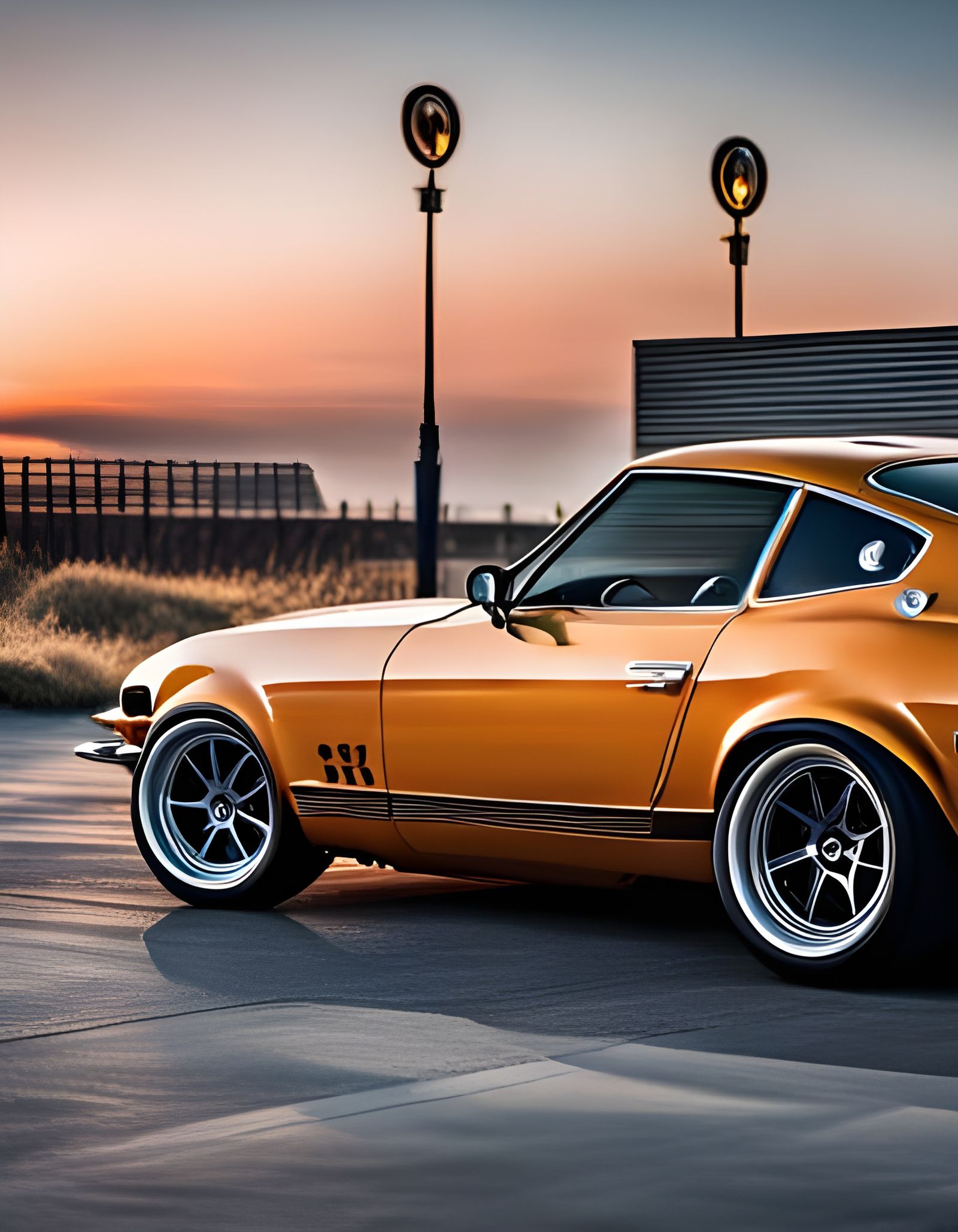 Datsun 240z Sunset: Hyper-Detailed Wide Angle
