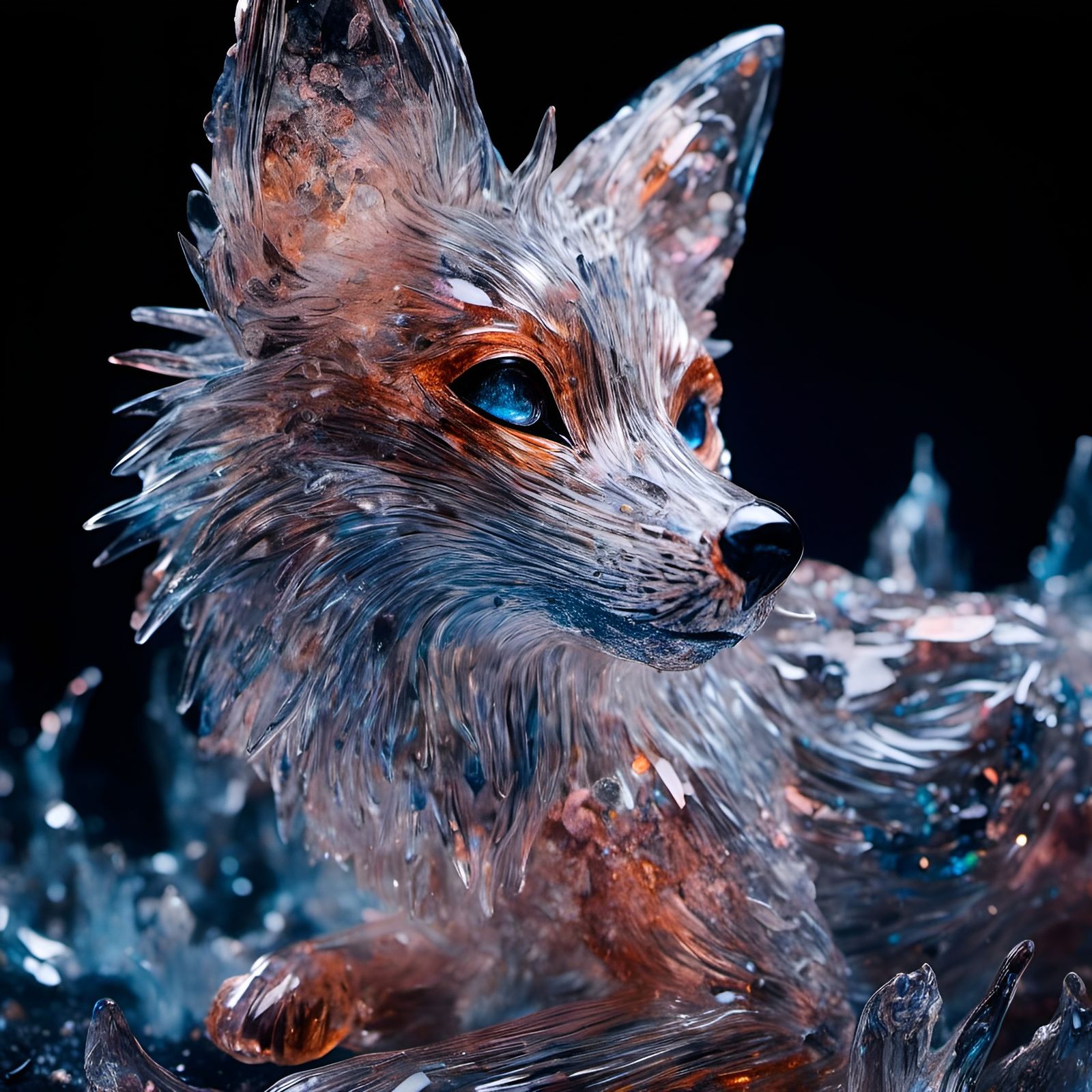 Bioluminescent Crystal Fox Underwater: Digital Art