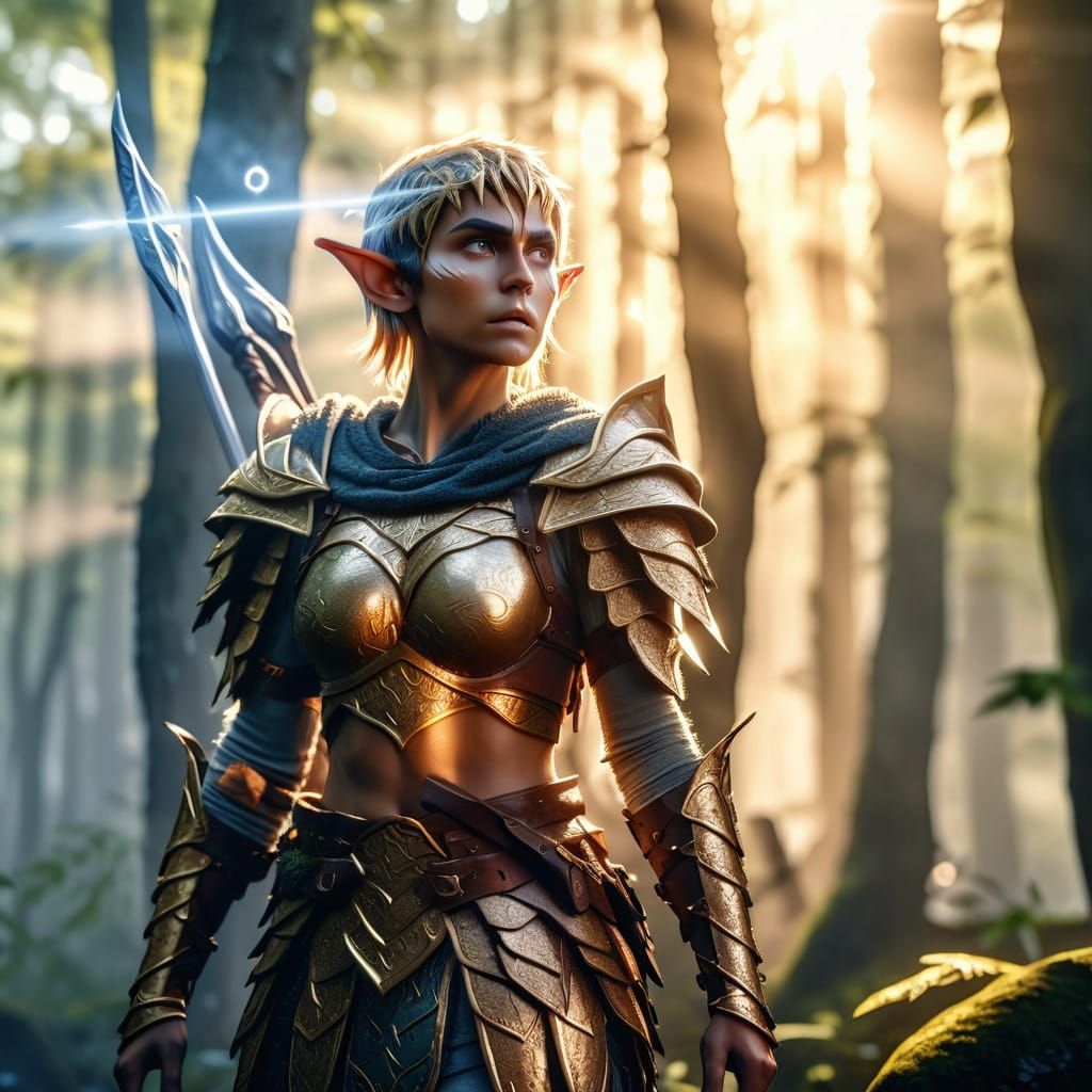 Elf Warrior in Misty Forest: Anime Film Still