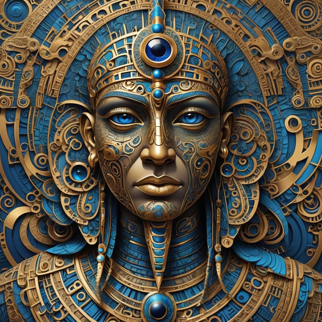 Abstract Fractal Portrait of Horus in Ancient Futurism