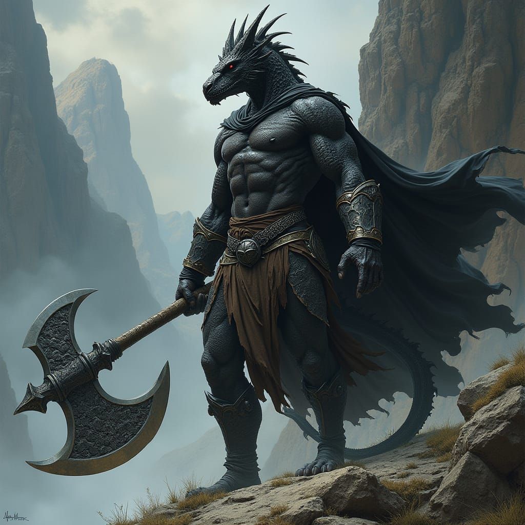 Dark Fantasy Warrior in Stormy Mountainside Landscape