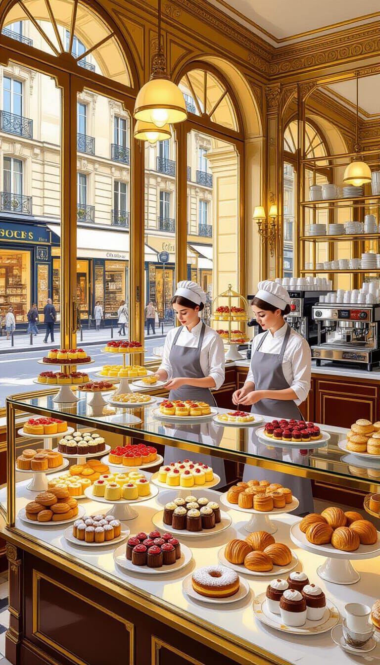 Luxurious Patisserie in Paris as Impressionist Painting