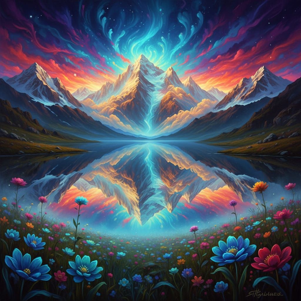 Dreamlike Swiss Alps with Luminous Mountains and Cloud Refle...