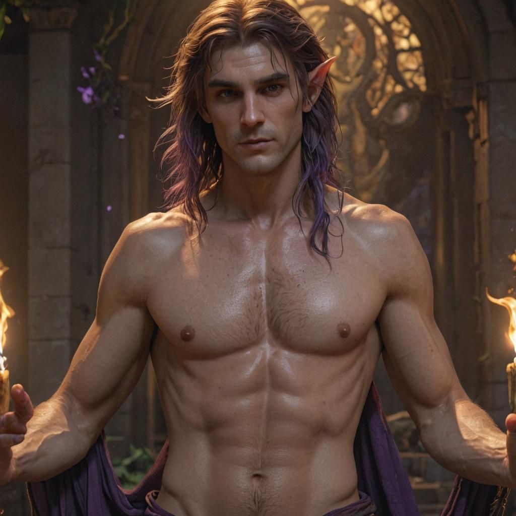 Sensual Elf Casting Spell in Dark Fantasy Style