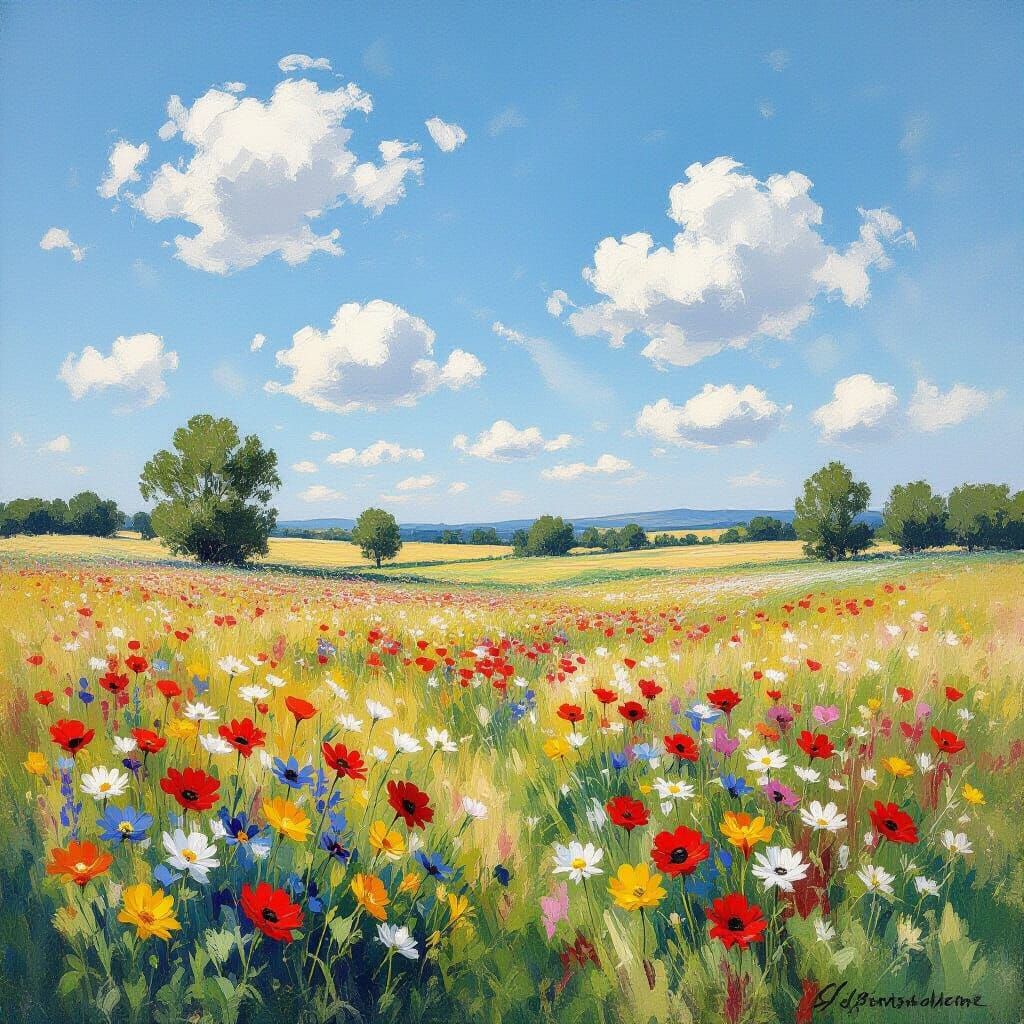 Vibrant Wildflower Meadow in Impressionist Style