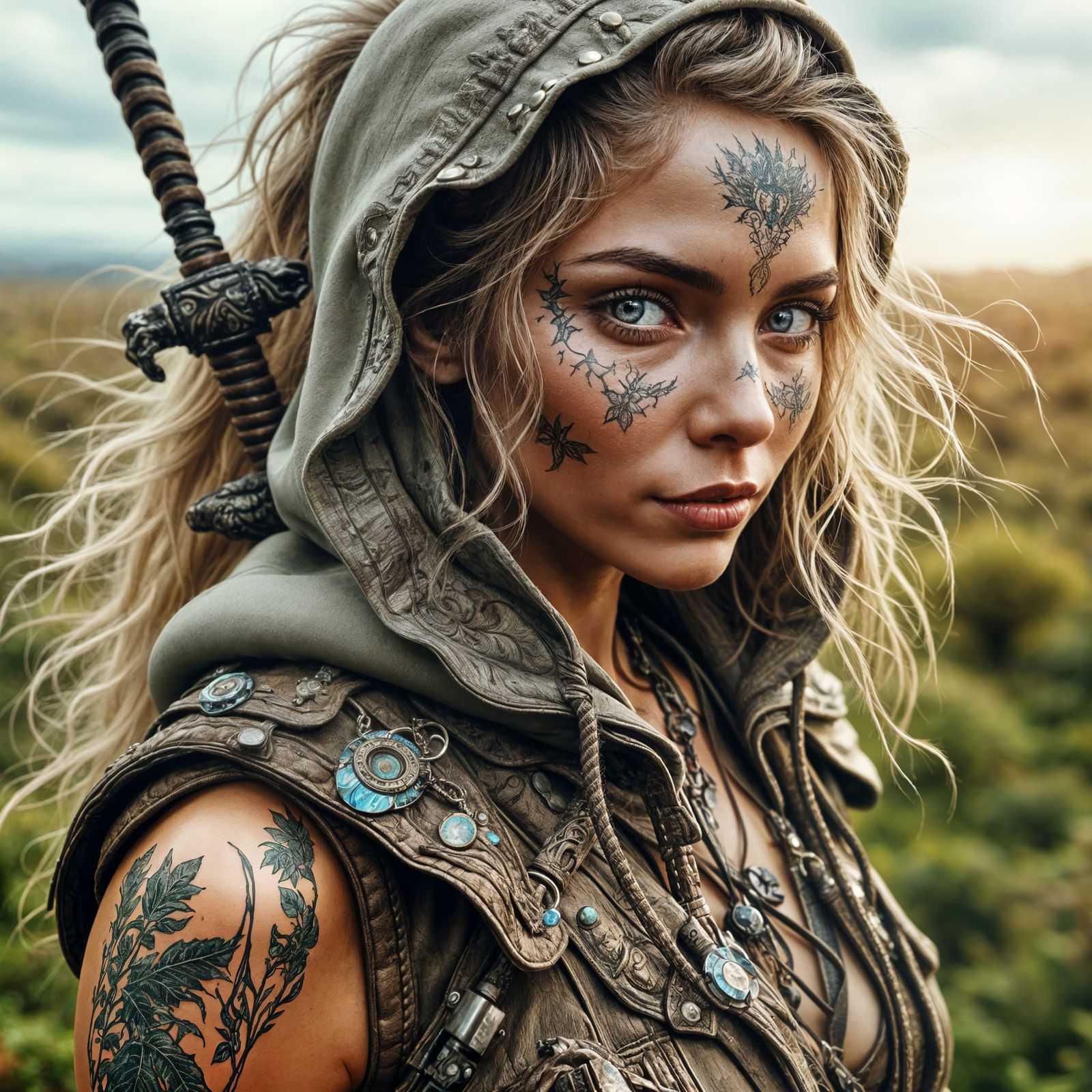 Ethereal Boho Elf in Post-Apocalyptic Landscape