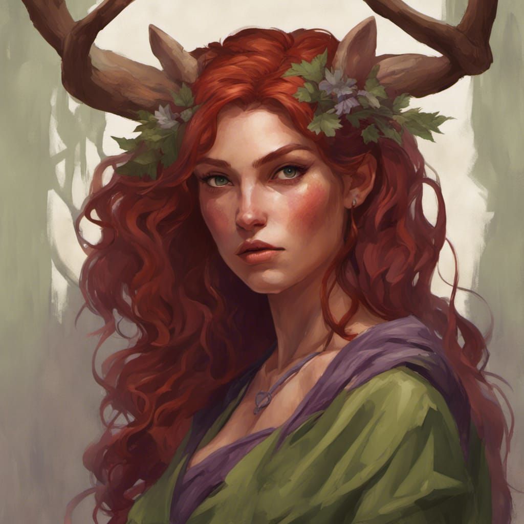 Satyr Girl Portrait in Hyperdetailed Fantasy Art Style