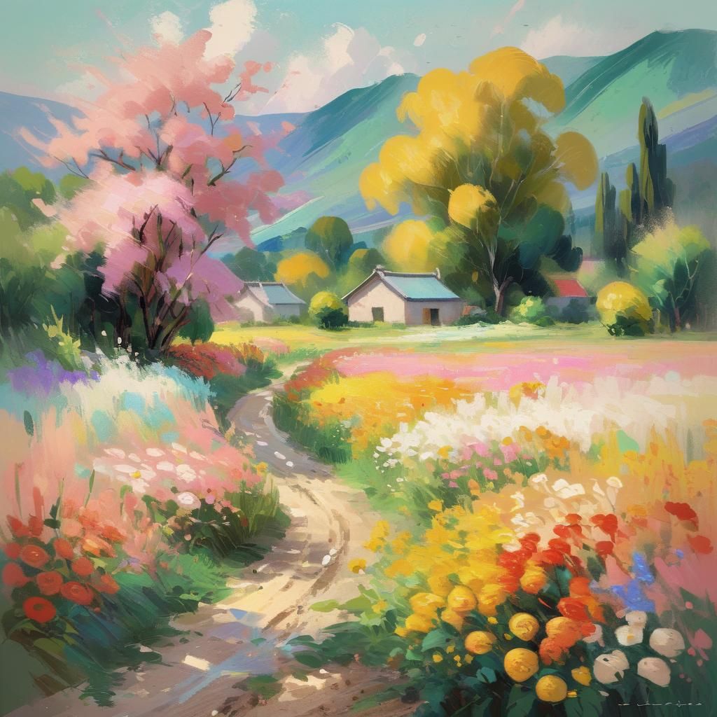 Flowery Landscape in Post-Impressionist Style