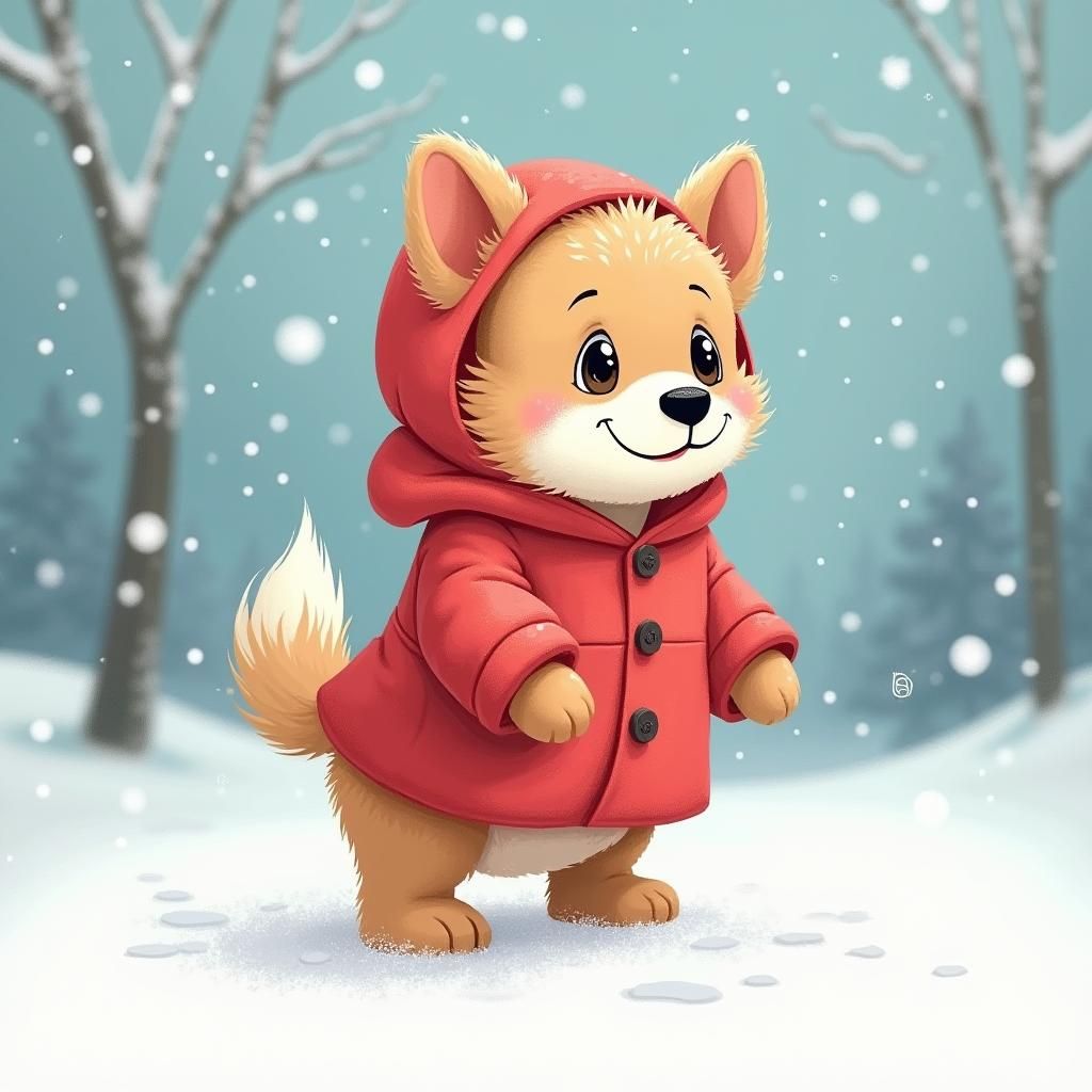 Dog in Pink Coat in Snowy Winter Landscape