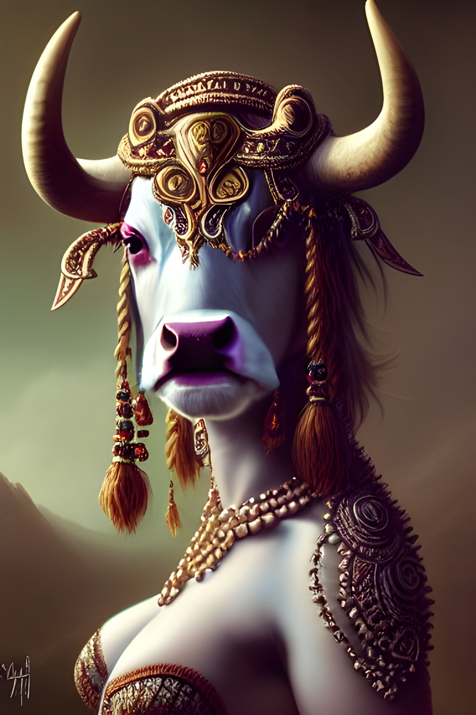Detailed Tauren Cow Woman in Digital Illustration