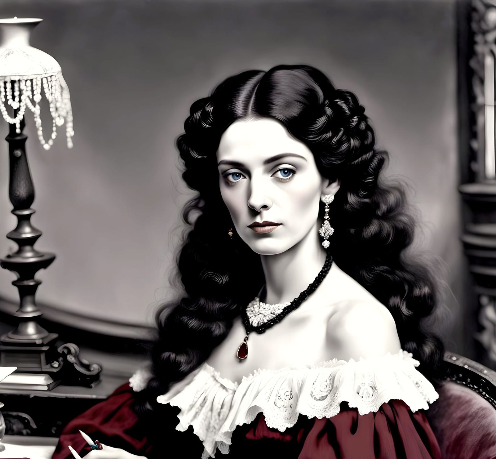 Hyperrealistic Portrait of Lola Montez in Victorian Setting
