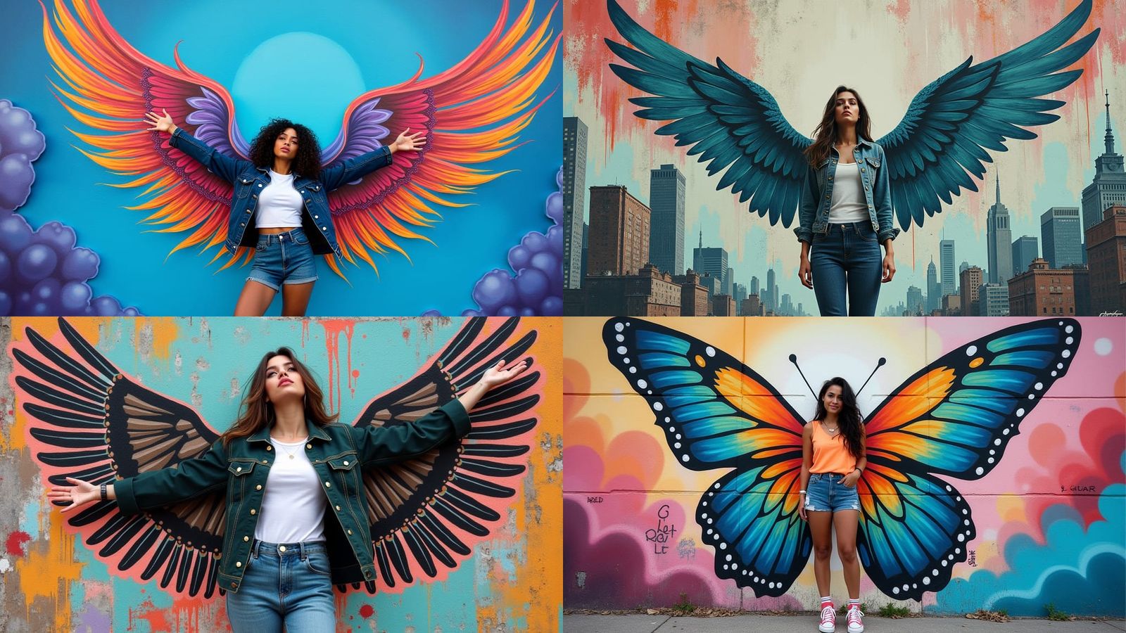 Street Art Mural: Woman Flying with Wings