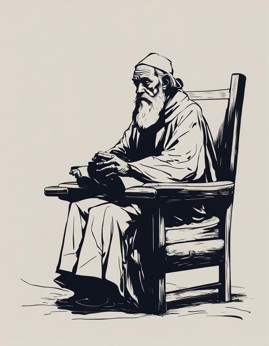 Minimalist Silhouette of Wizard in Chair