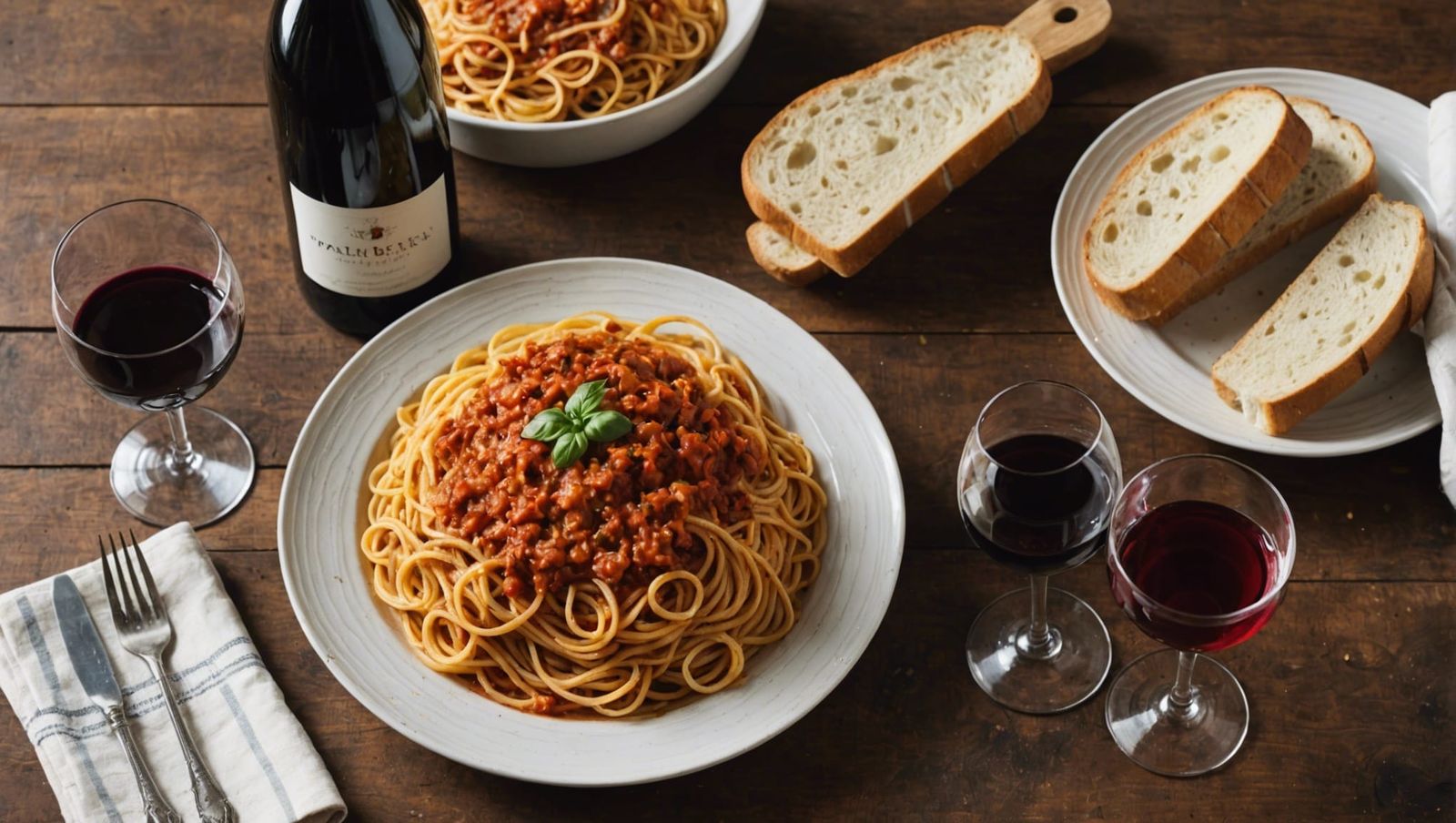 Italian Still Life with Spaghetti and Wine
